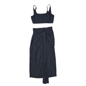 Chic Black Midi Skirt with Tie Detail